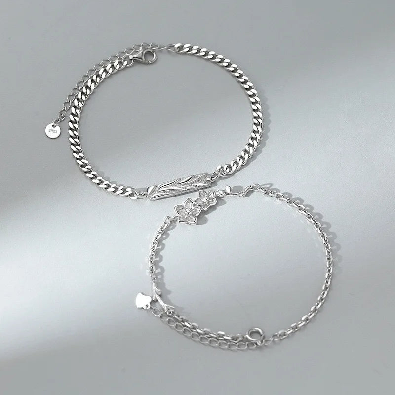 New 925 Sterling Silver Couple Bracelet, valentine gift